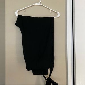 🪩SHEIN Black Paperbag Tie Waist Pocketed Straight Leg Pull On Pants